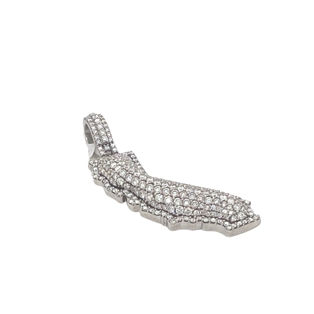 10K White Gold California Map VS Diamond Pendant 2.32 CT 1.8"