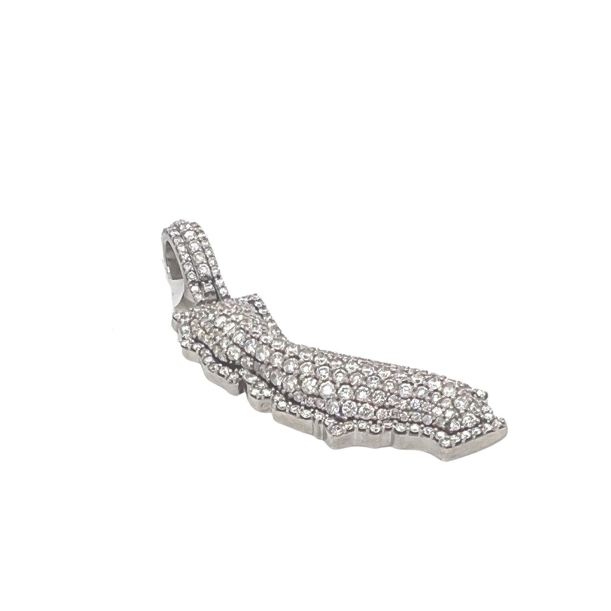 10K White Gold California Map VS Diamond Pendant 2.32 CT 1.8"