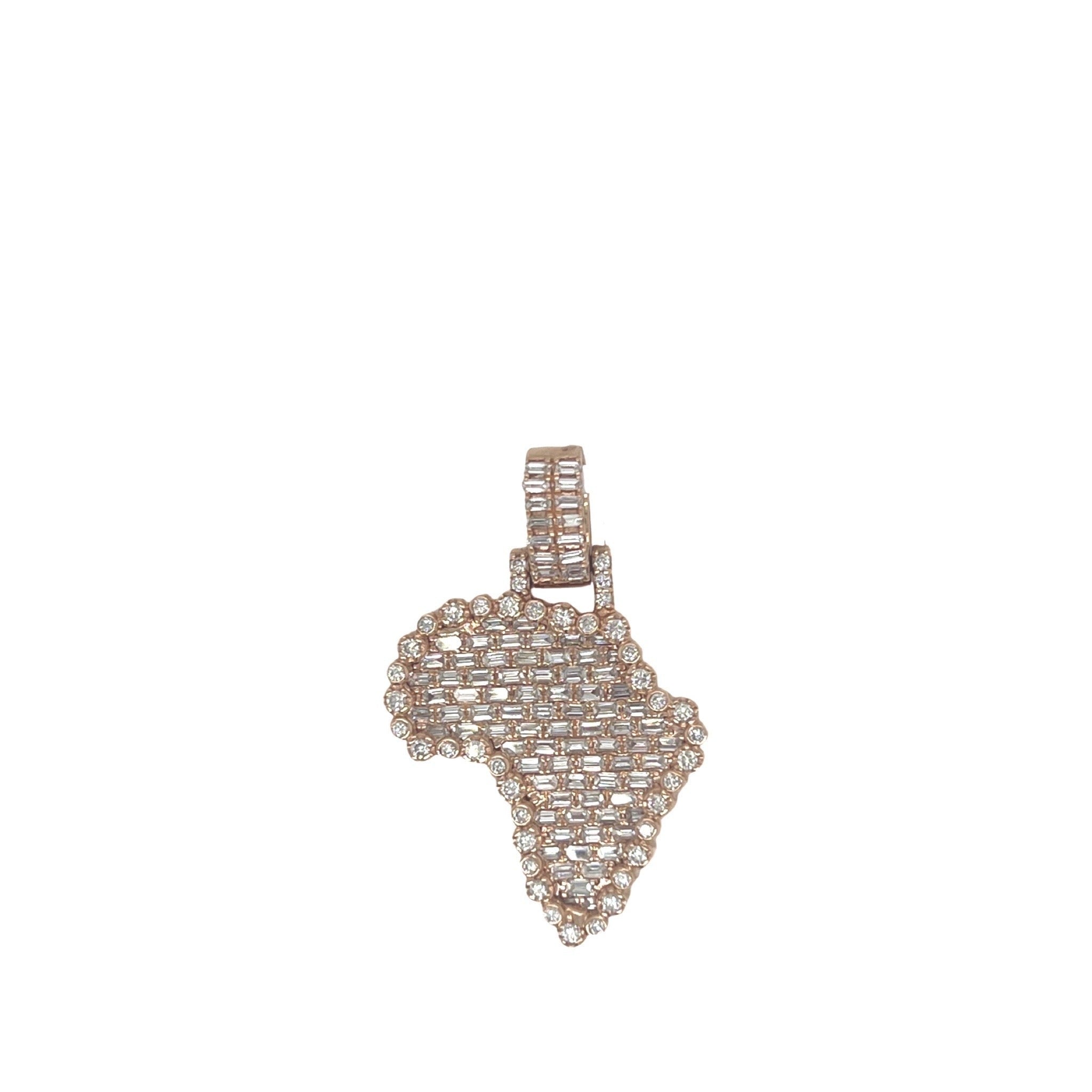 14K Rose Gold Africa Map Emerald VS Diamond Pendant 1.43 CT 1.35"