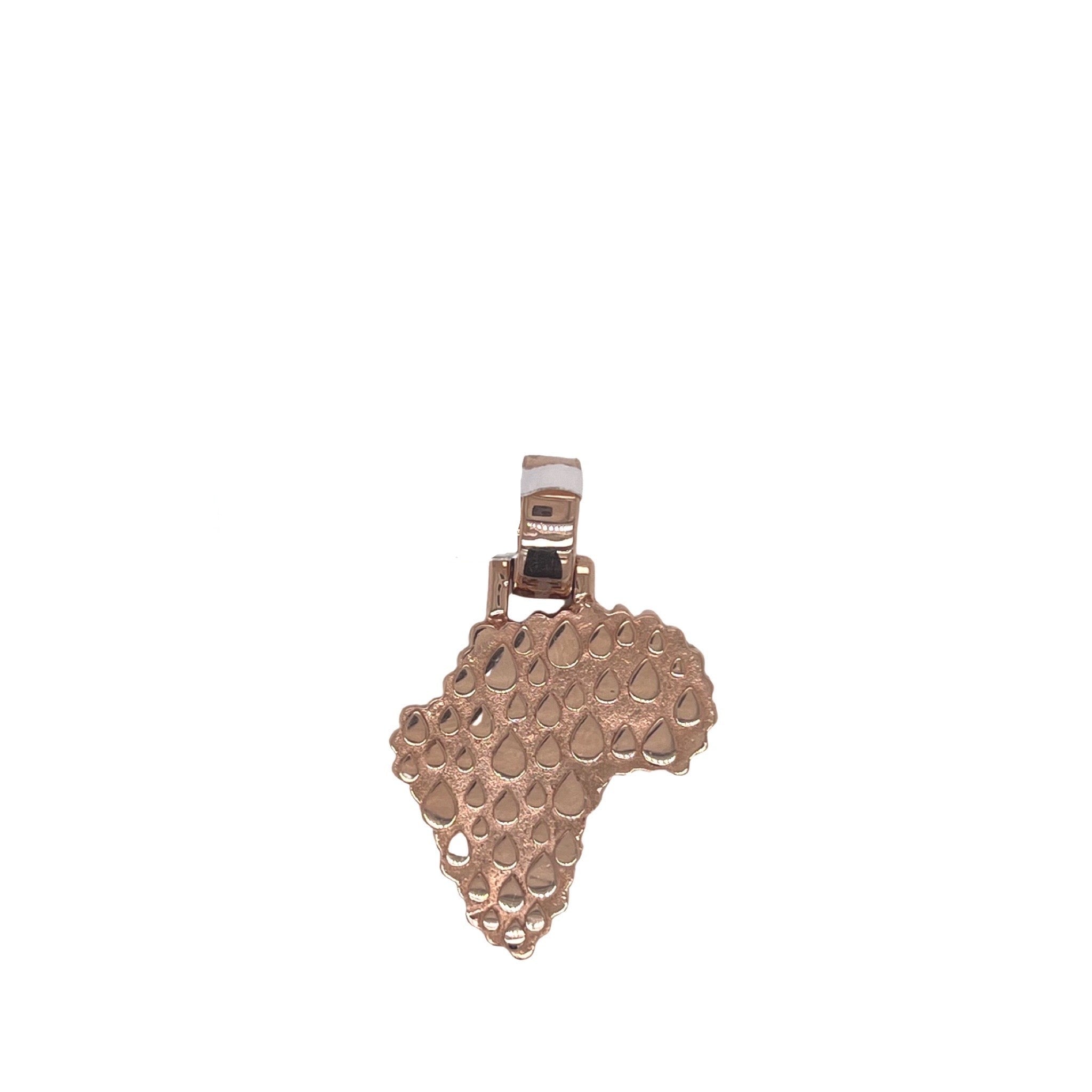 14K Rose Gold Africa Map Emerald VS Diamond Pendant 1.43 CT 1.35"
