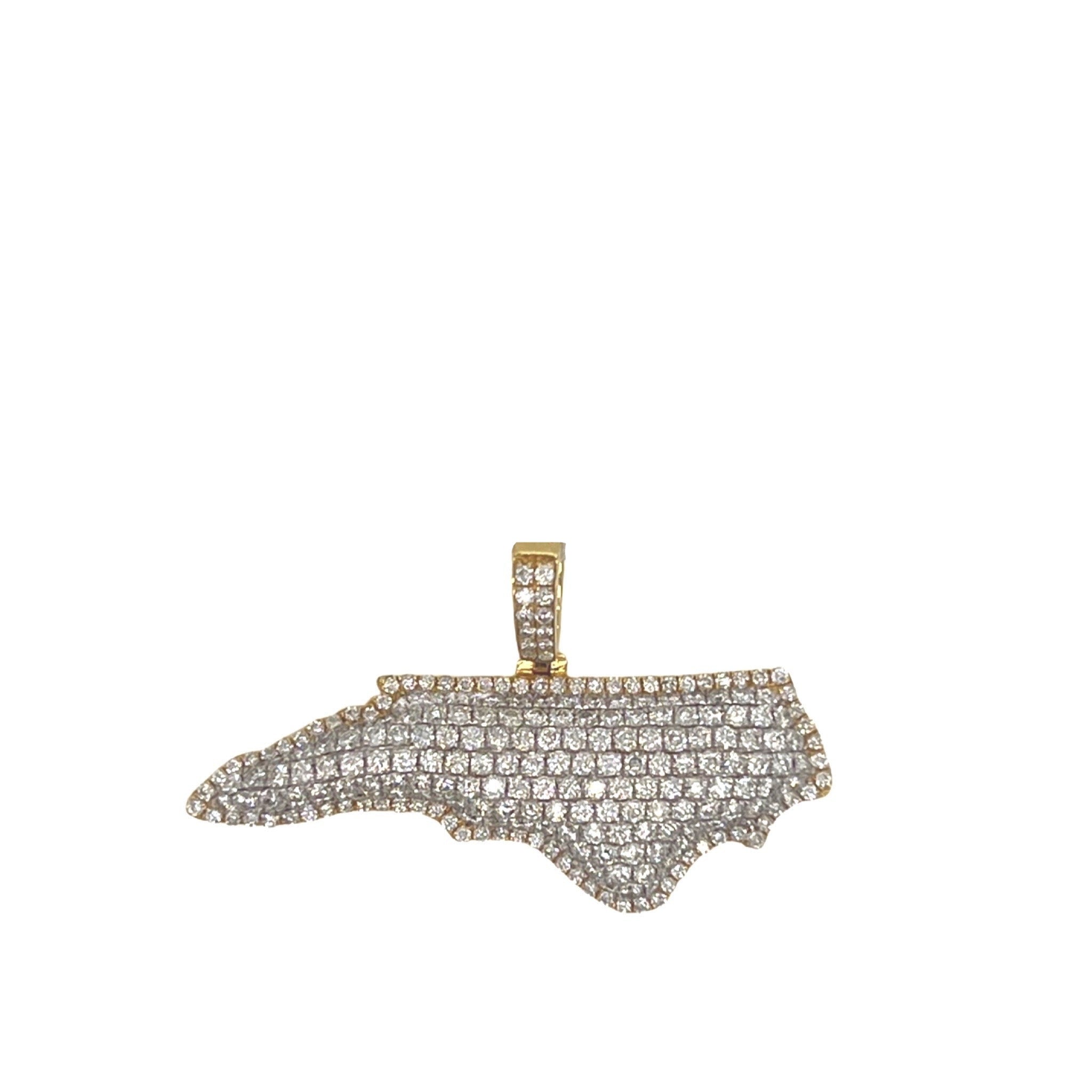 10K Yellow Gold North Carolina Map VS Diamond Pendant 1.5 CT 0.75"