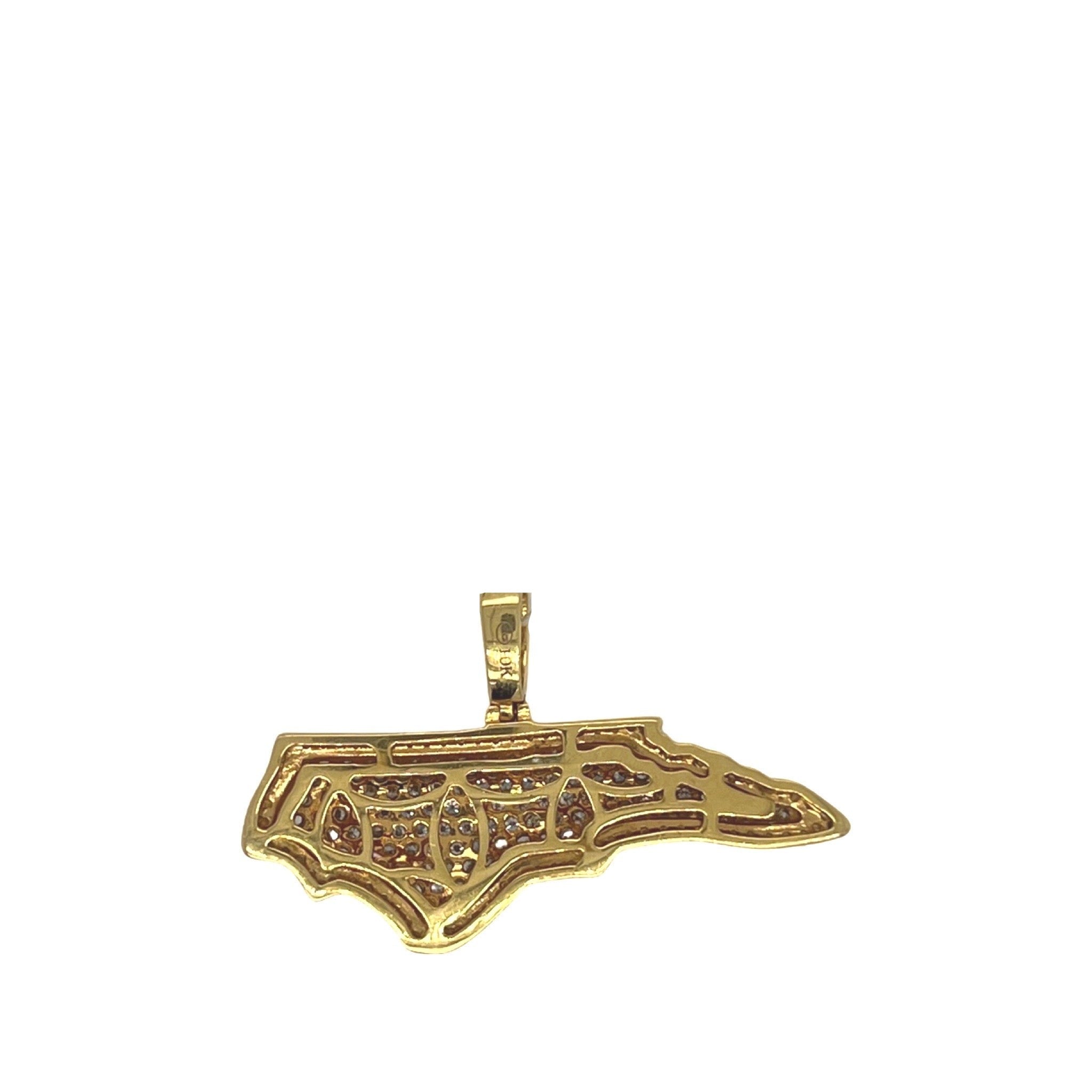 10K Yellow Gold North Carolina Map VS Diamond Pendant 1.5 CT 0.75"