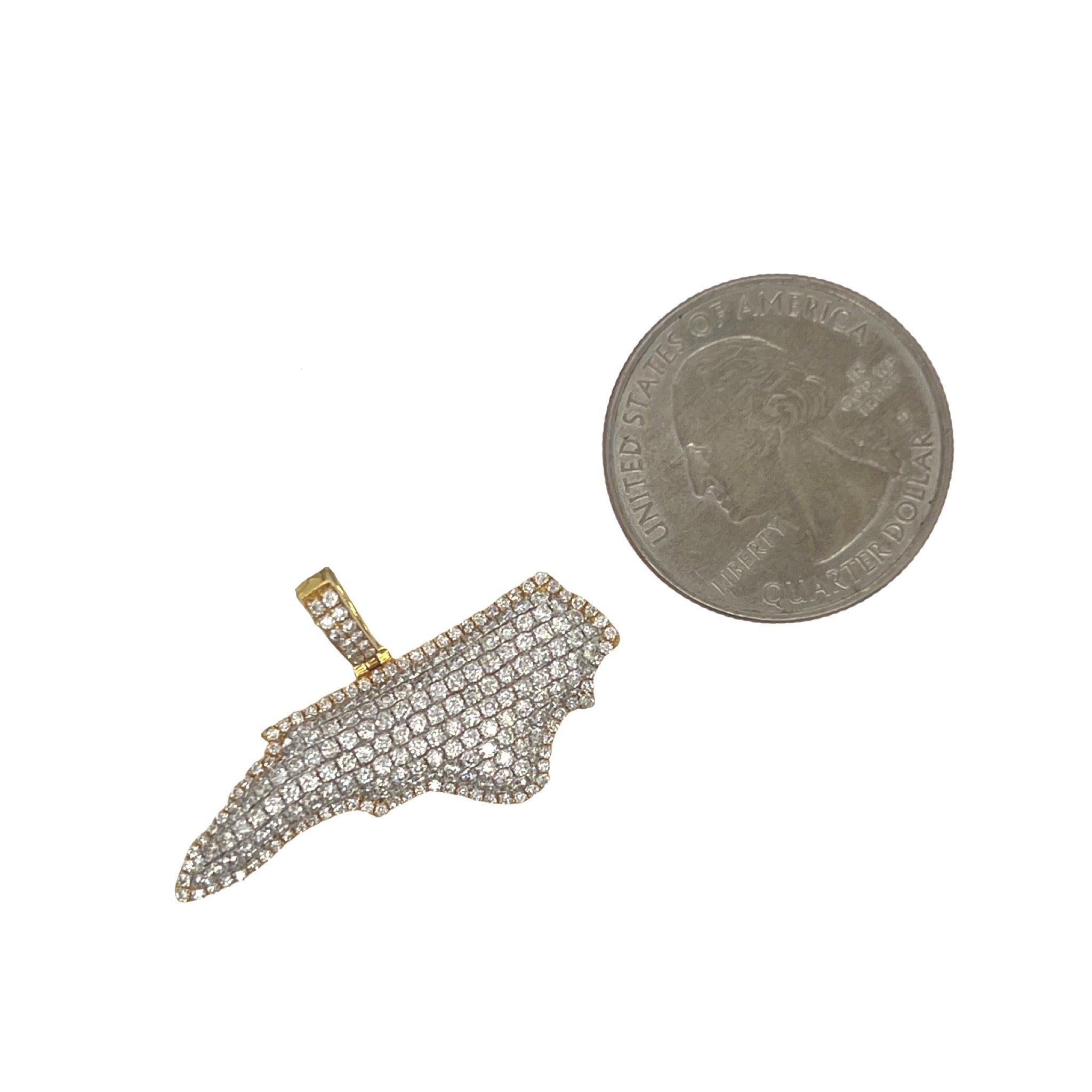 10K Yellow Gold North Carolina Map VS Diamond Pendant 1.5 CT 0.75"