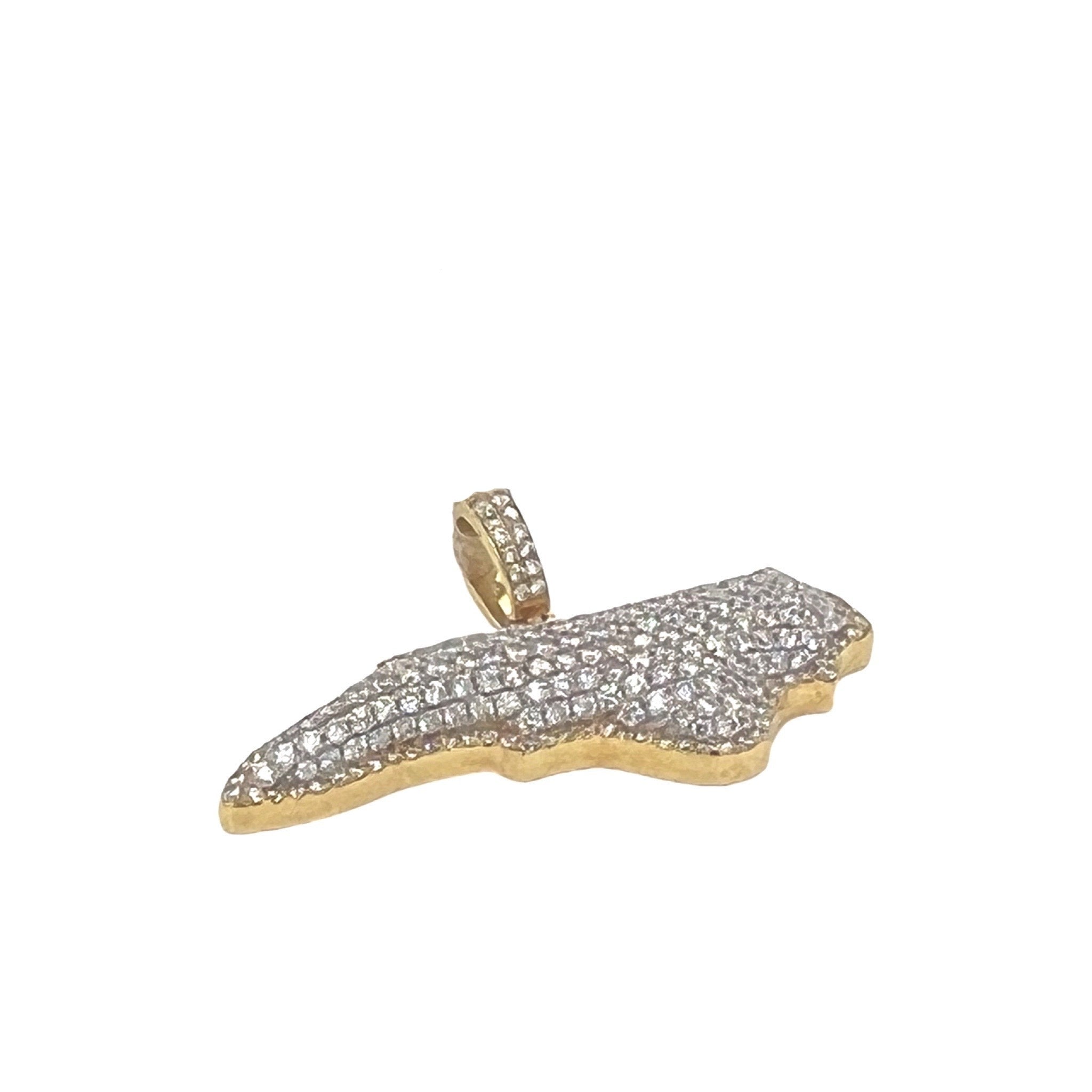 10K Yellow Gold North Carolina Map VS Diamond Pendant 1.5 CT 0.75"