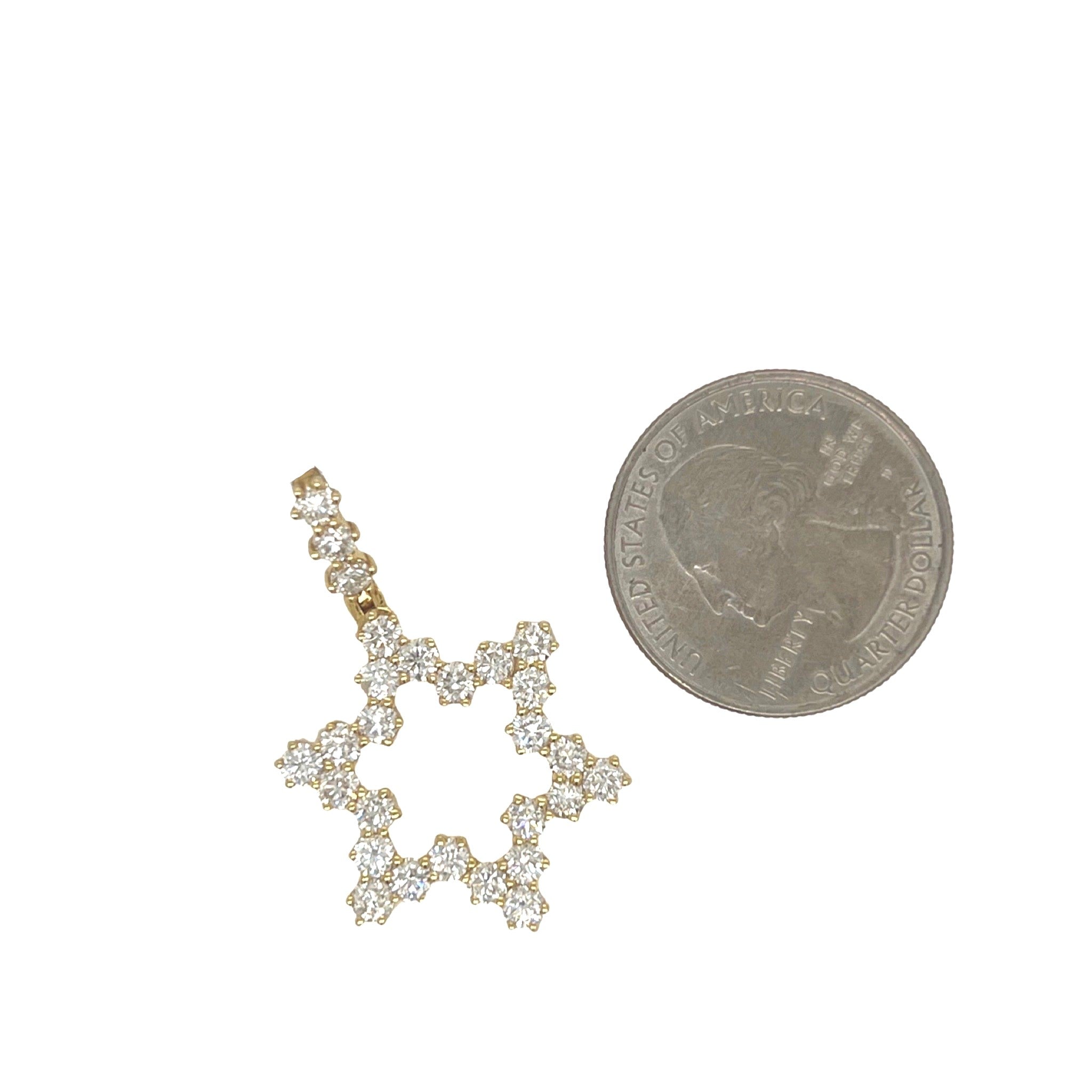 14K Yellow Gold Star of David Diamond Pendant 2.5 CT 1.4"