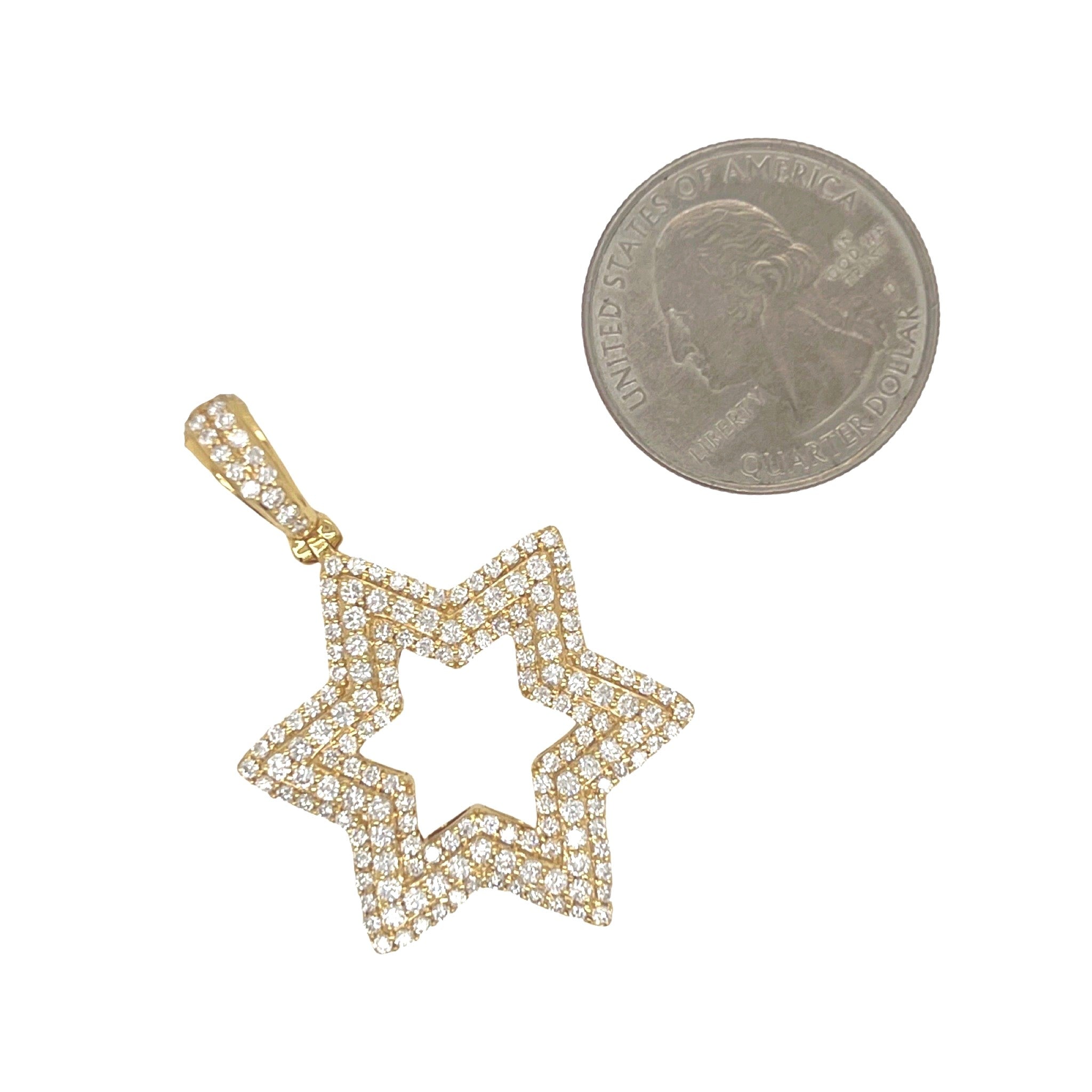14K Yellow Gold Star of David VS Diamond Pendant 2.05 CT 1.75"