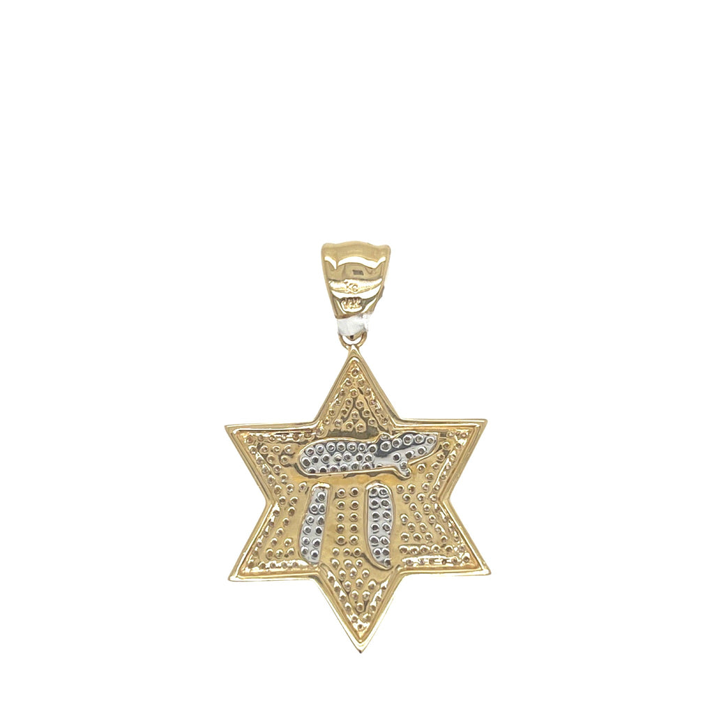 14K Yellow Gold Star of David with Chai Diamond Pendant 0.93 CT 1.65"