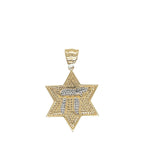 14K Yellow Gold Star of David with Chai Diamond Pendant 0.93 CT 1.65"