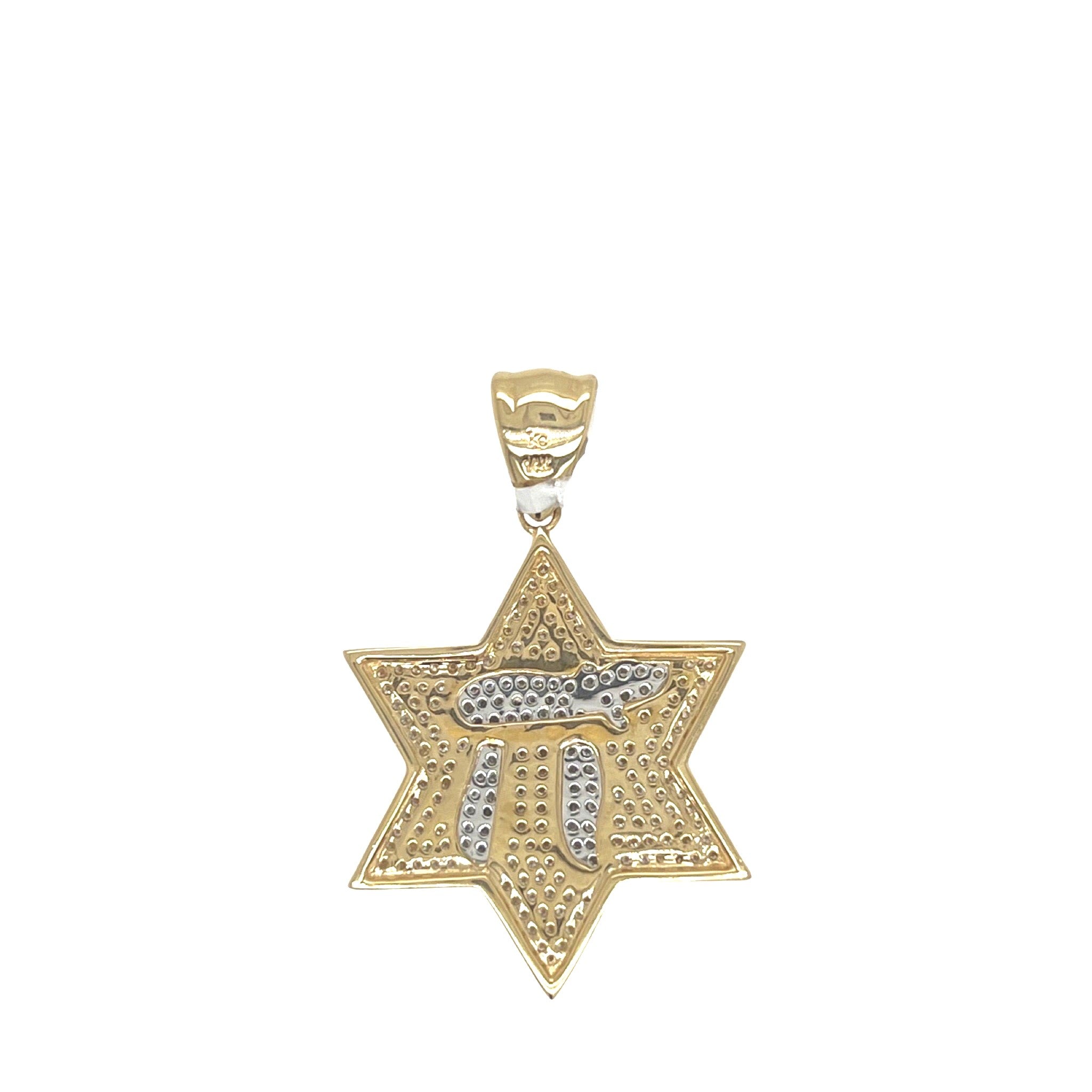 14K Yellow Gold Star of David with Chai Diamond Pendant 0.93 CT 1.65"