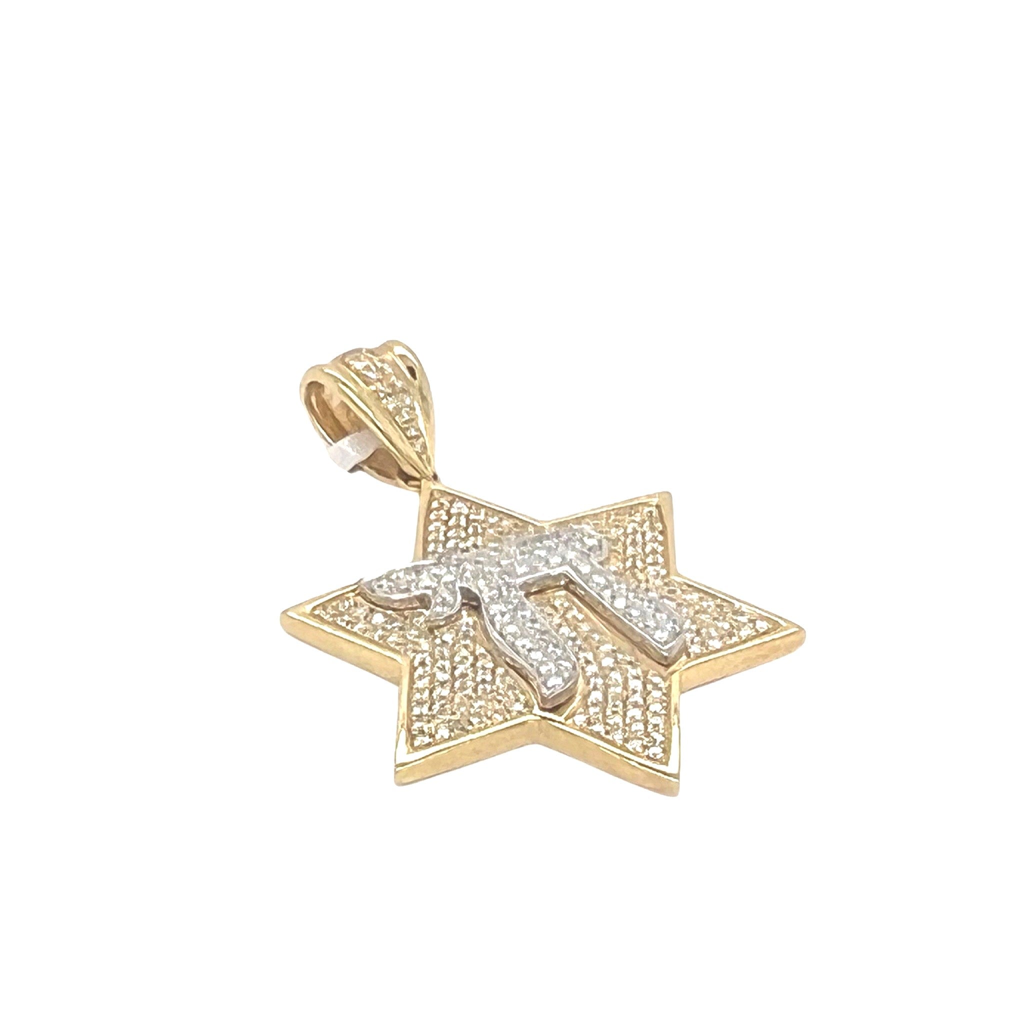 14K Yellow Gold Star of David with Chai Diamond Pendant 0.93 CT 1.65"