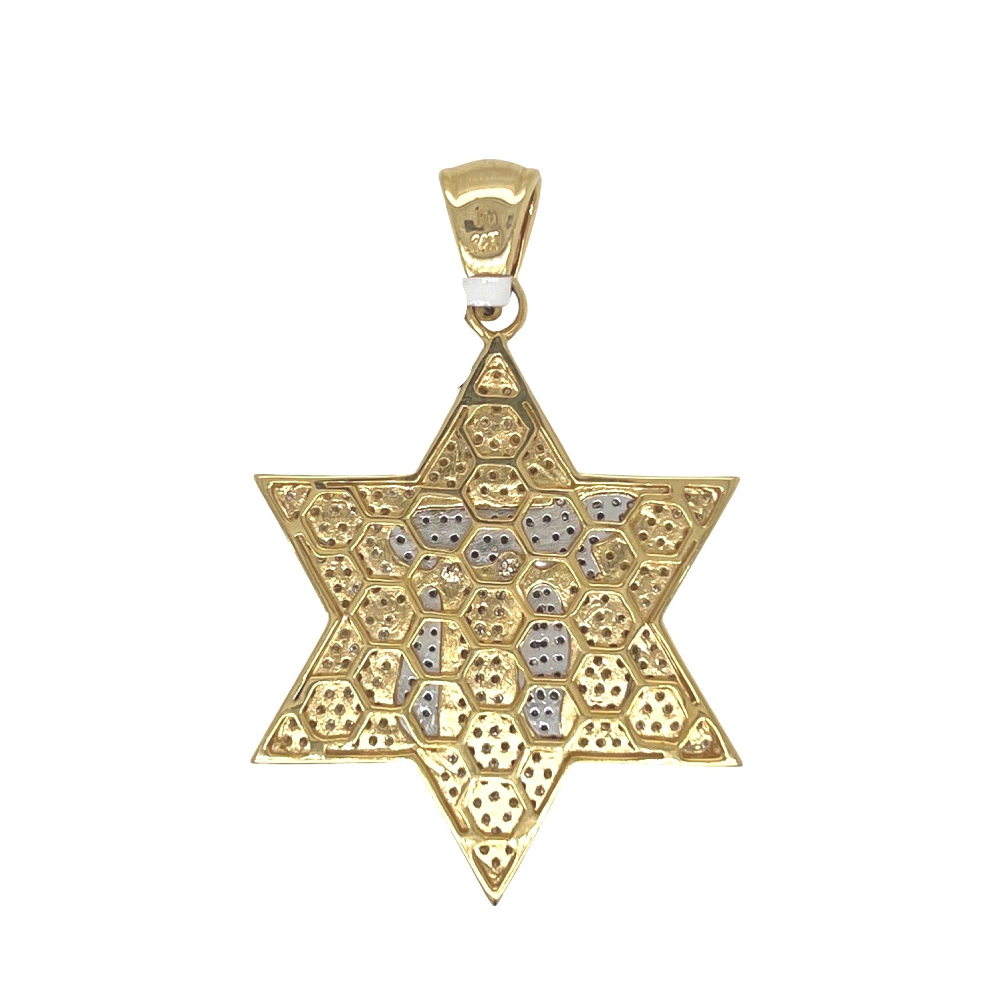 14K Yellow Gold Star of David with Chai Diamond Pendant 1.53 CT 2"