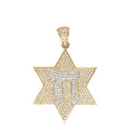 14K Yellow Gold Star of David with Chai Diamond Pendant 1.53 CT 2"