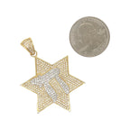14K Yellow Gold Star of David with Chai Diamond Pendant 1.53 CT 2"