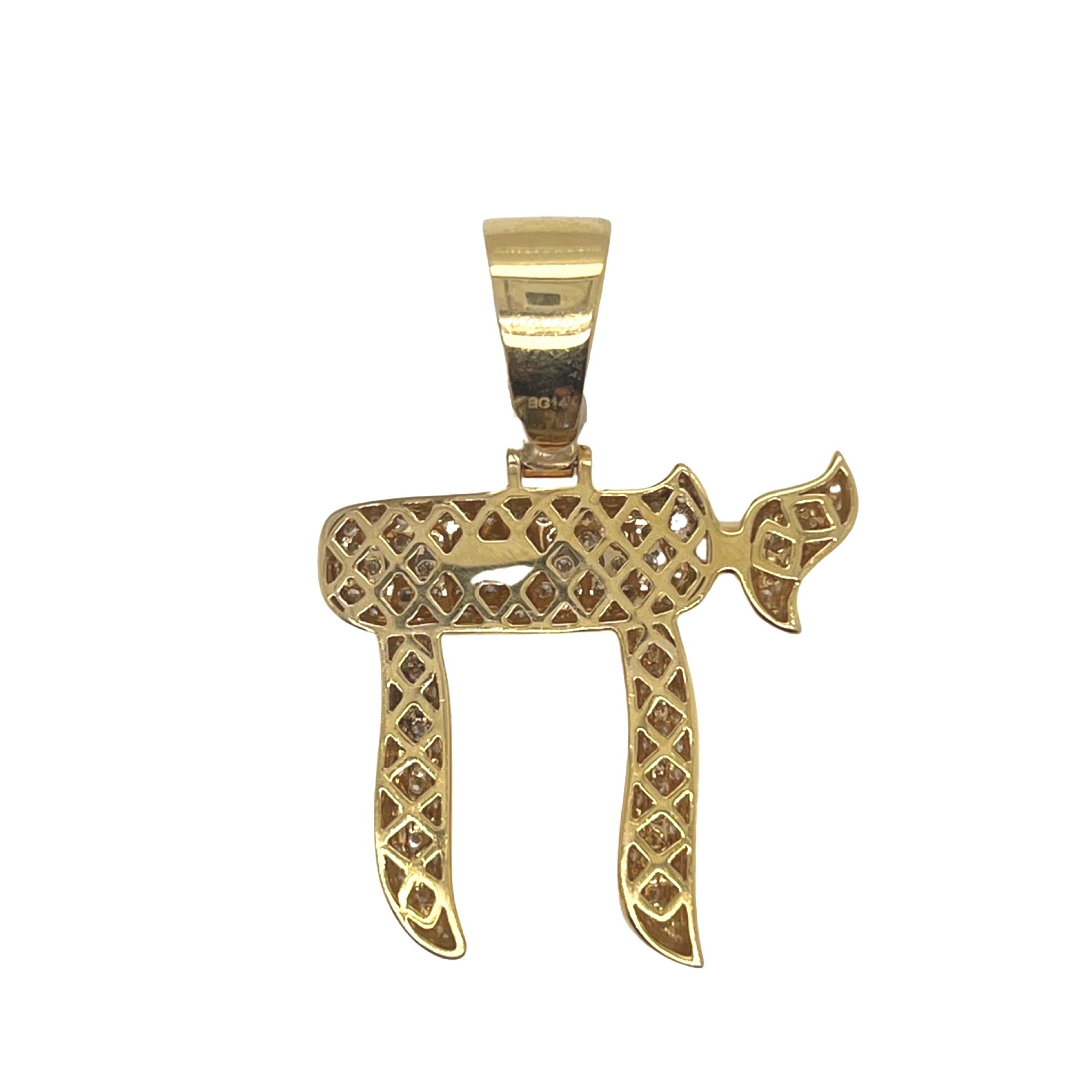 14K Yellow Gold Jewish Chai Sign VS Diamond Pendant 2.0 CT 1.7"