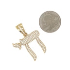 14K Yellow Gold Jewish Chai Sign VS Diamond Pendant 2.0 CT 1.7"