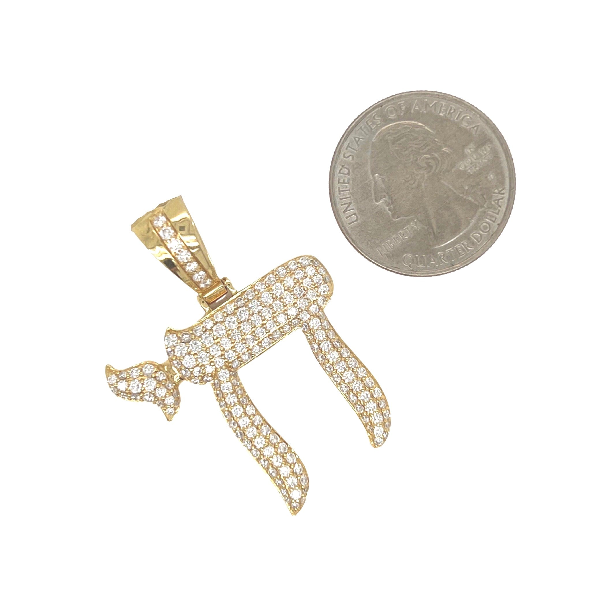 14K Yellow Gold Jewish Chai Sign VS Diamond Pendant 2.0 CT 1.7"