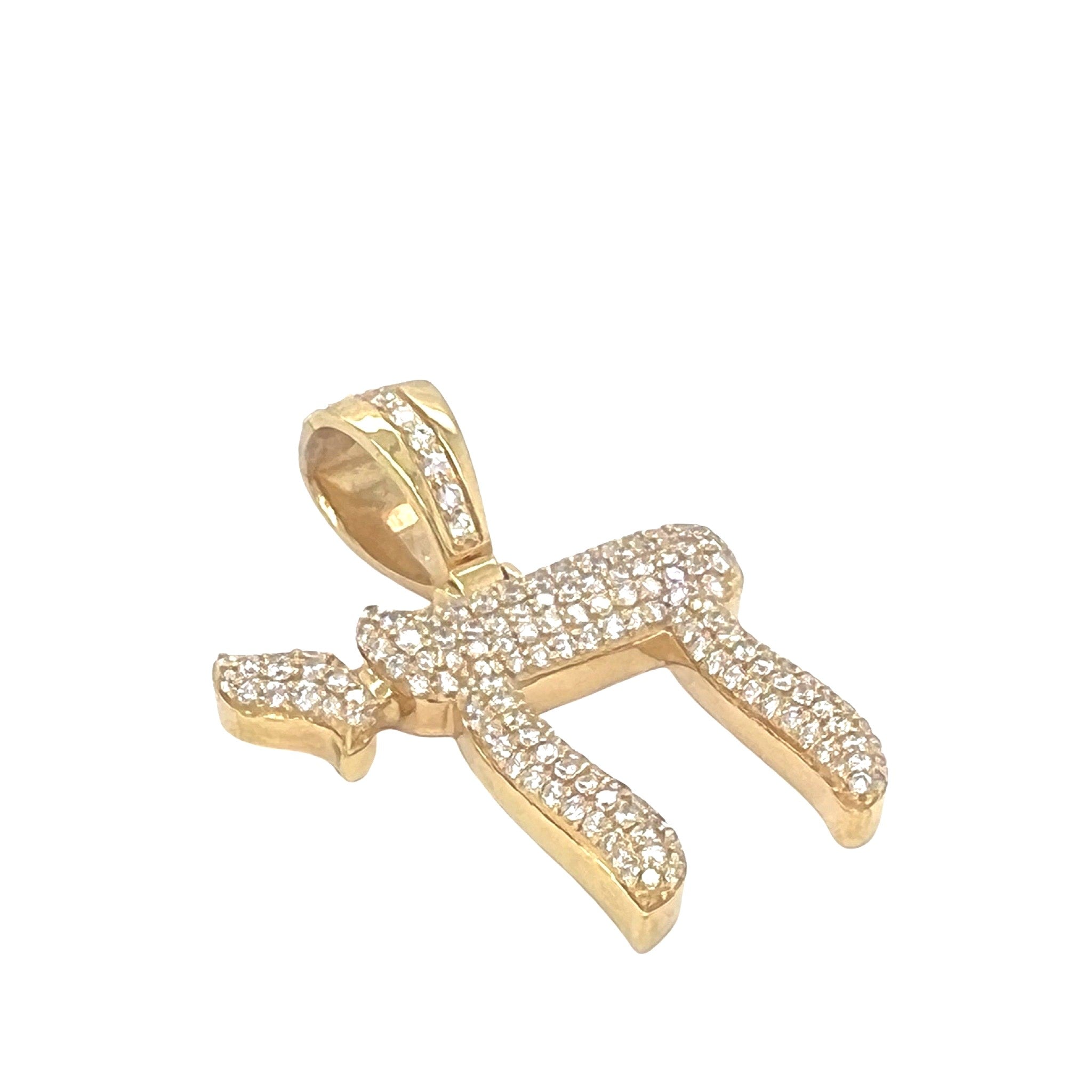 14K Yellow Gold Jewish Chai Sign VS Diamond Pendant 2.0 CT 1.7"