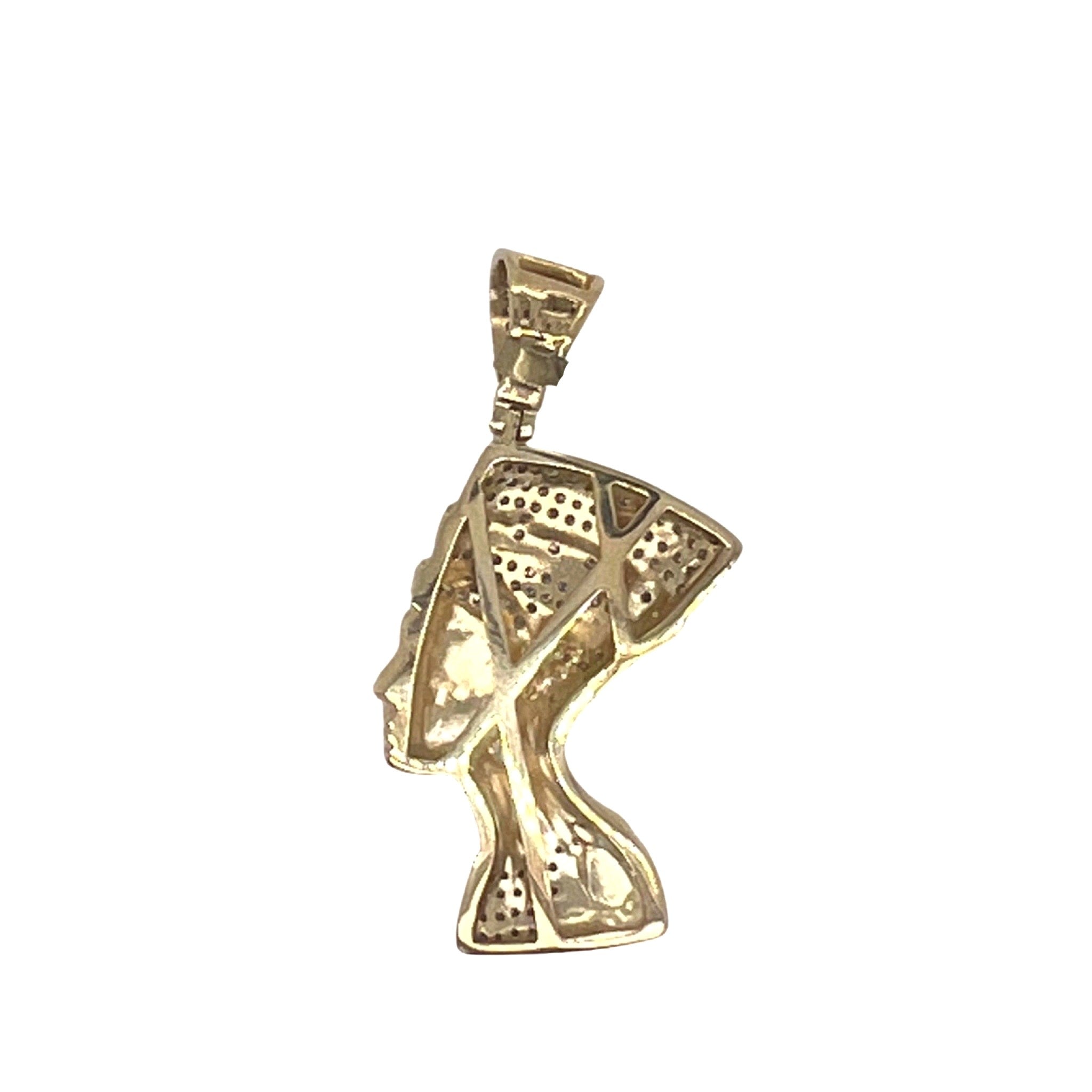 10K Yellow Gold Egyptian Nefertiti Diamond Pendant 0.50 CT 1.65"