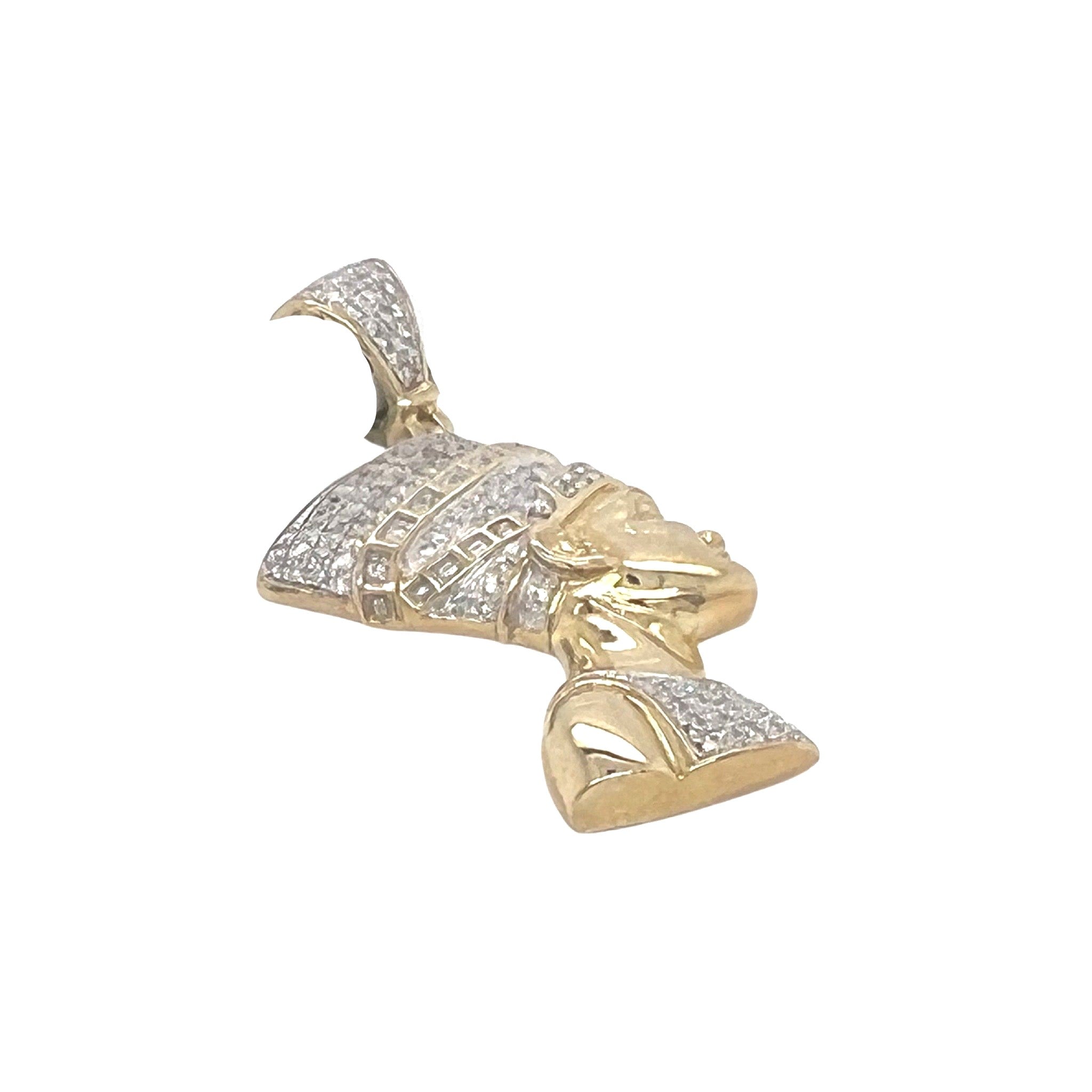 10K Yellow Gold Egyptian Nefertiti Diamond Pendant 0.50 CT 1.65"