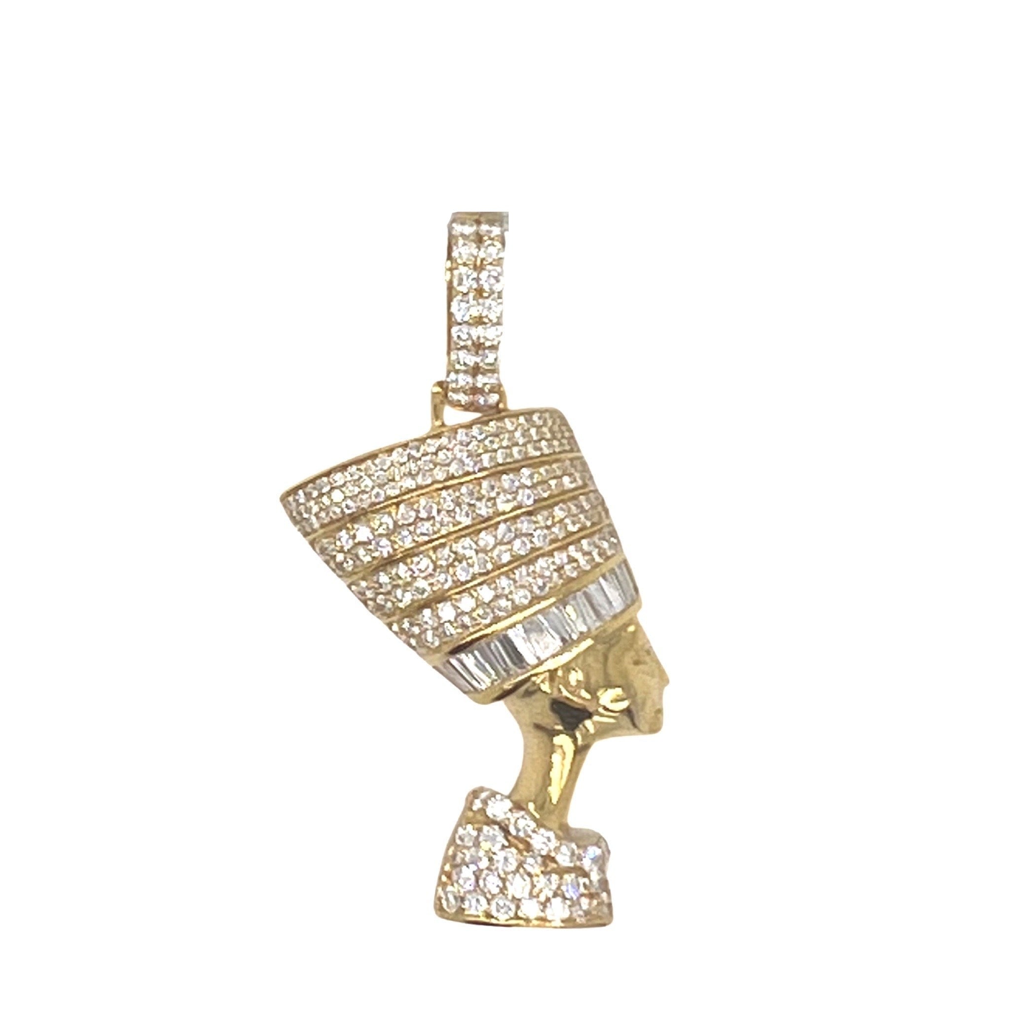14K Yellow Gold Egyptian Nefertiti VS Diamond Pendant 2.5 CT 1.85"