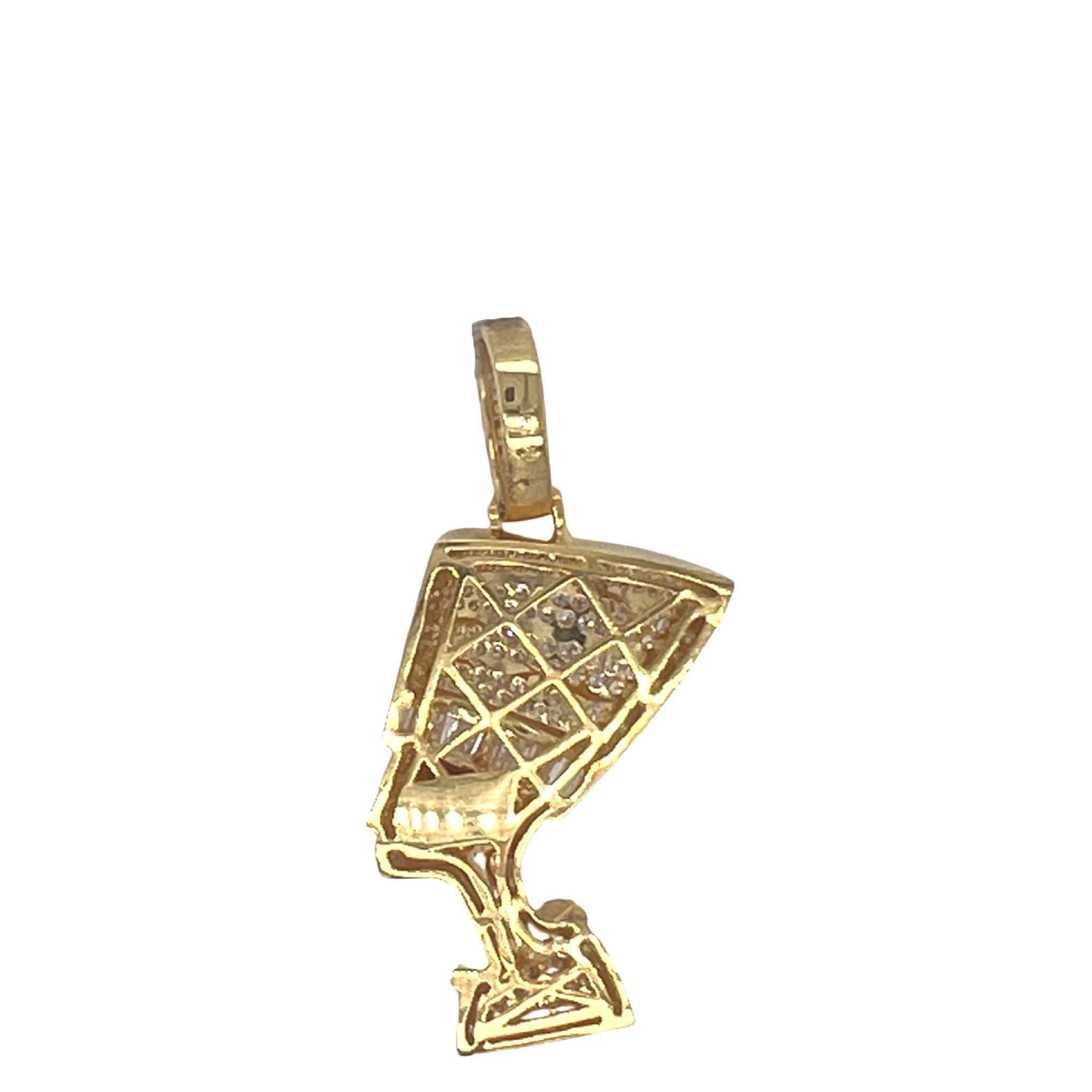14K Yellow Gold Egyptian Nefertiti VS Diamond Pendant 2.5 CT 1.85"