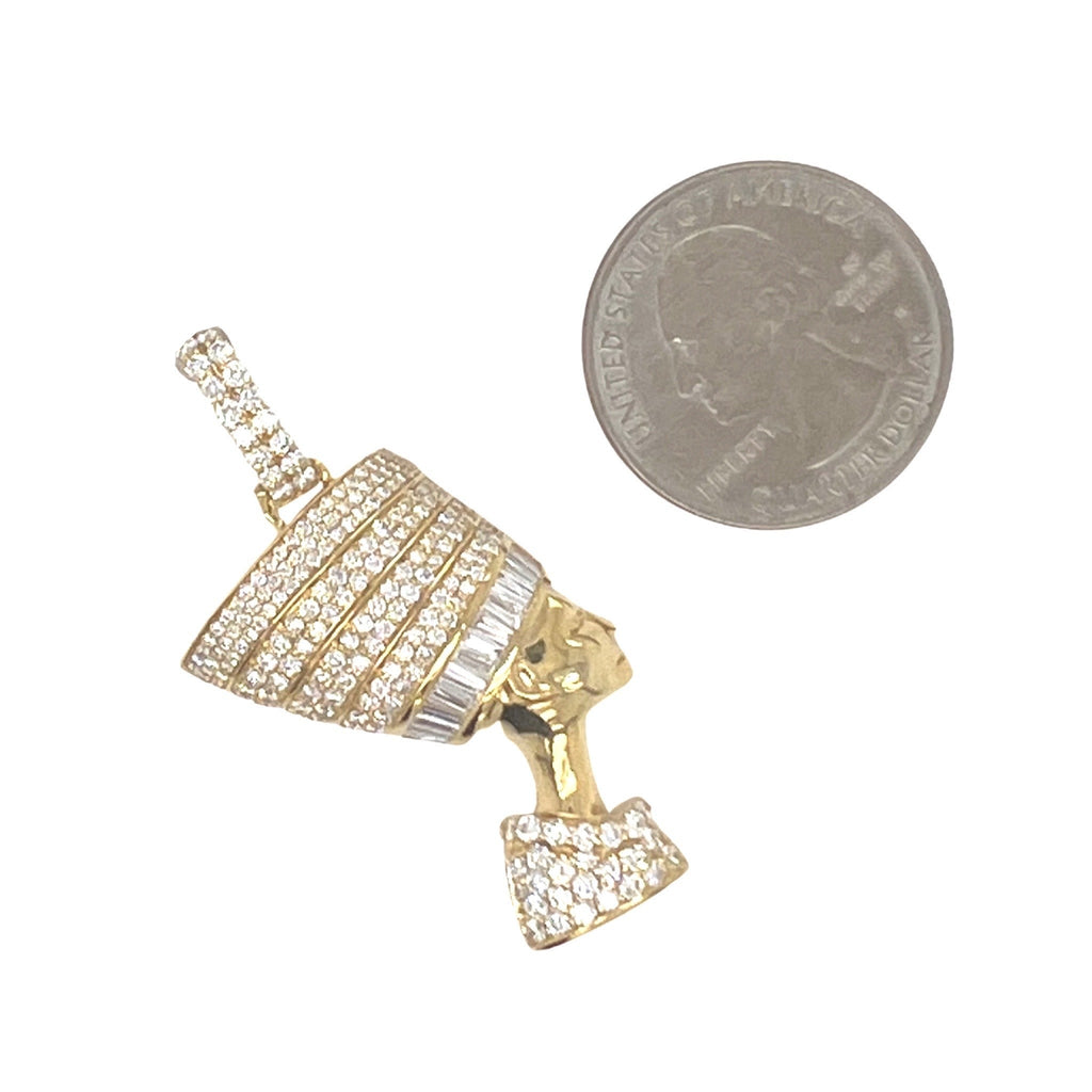 14K Yellow Gold Egyptian Nefertiti VS Diamond Pendant 2.5 CT 1.85"