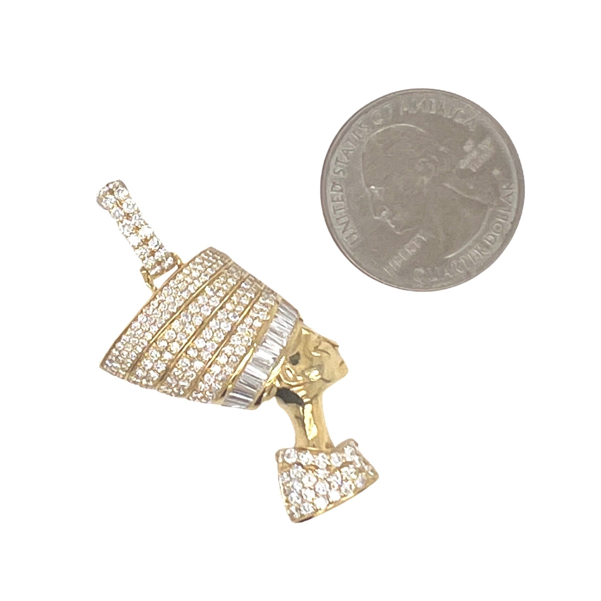 14K Yellow Gold Egyptian Nefertiti VS Diamond Pendant 2.5 CT 1.85"