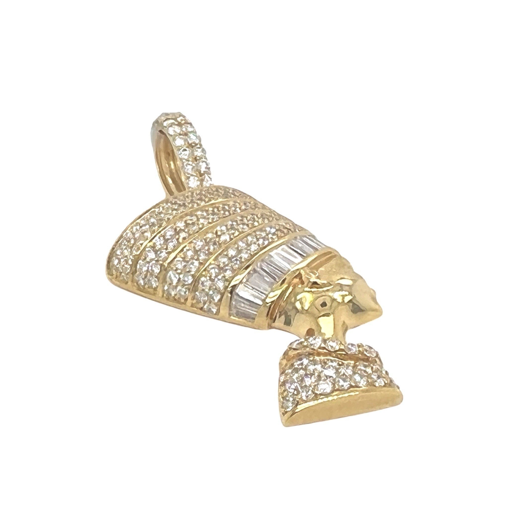 14K Yellow Gold Egyptian Nefertiti VS Diamond Pendant 2.5 CT 1.85"