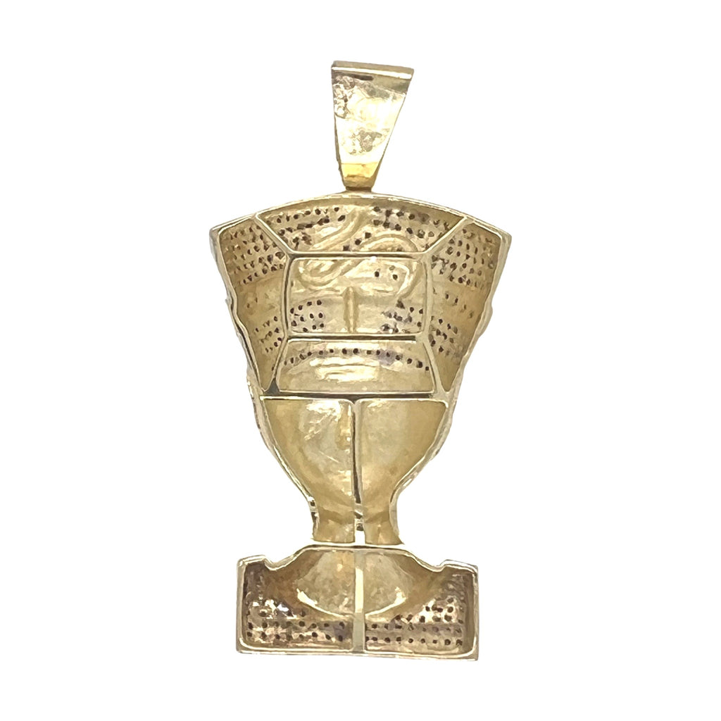 10K Yellow Gold Egyptian Nefertiti Diamond Pendant 1.5 CT 2.2"