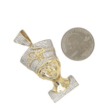 Load image into Gallery viewer, 10K Yellow Gold Egyptian Nefertiti Diamond Pendant 1.5 CT 2.2&quot;
