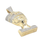 10K Yellow Gold Egyptian Nefertiti Diamond Pendant 1.5 CT 2.2"