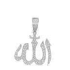 10K White Gold Muslim Arabic Allah Diamond Pendant 1.85 CT 1.85"