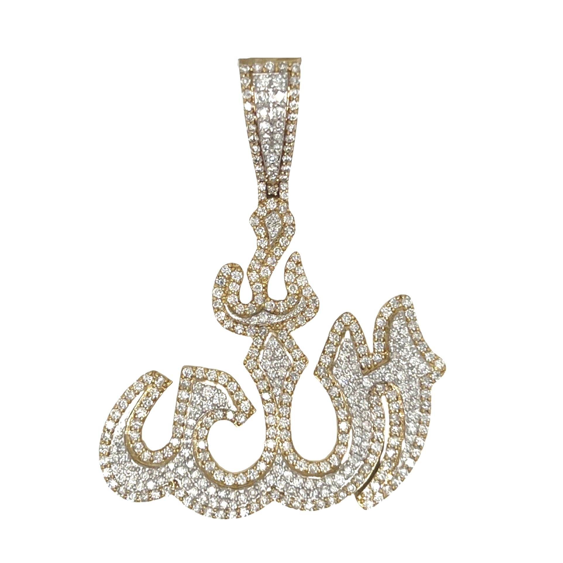 10K Two-Tone Gold Muslim Arabic Allah Diamond Pendant 3.03 CT 2.15"