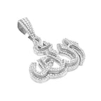 10K White Gold Muslim Arabic Allah Diamond Pendant 3.07 CT 2.15"