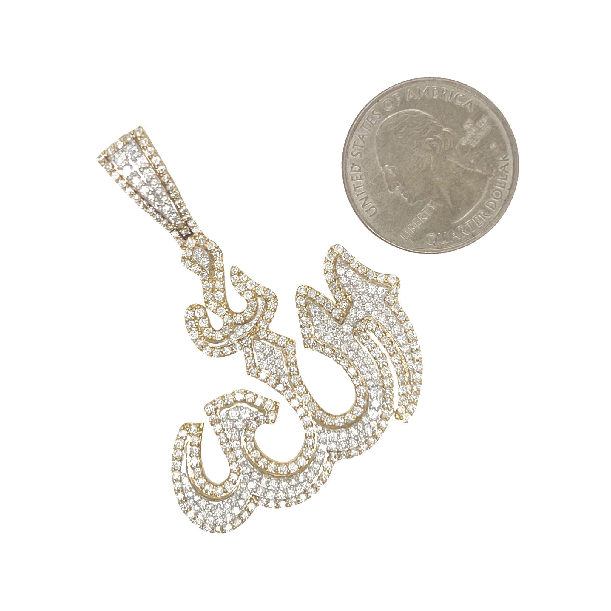 10K Two-Tone Gold Muslim Arabic Allah Diamond Pendant 3.03 CT 2.15"