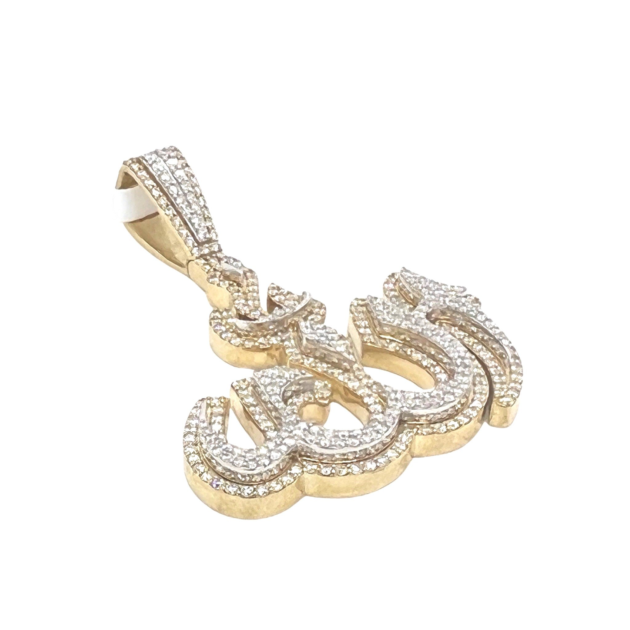 10K Two-Tone Gold Muslim Arabic Allah Diamond Pendant 3.03 CT 2.15"