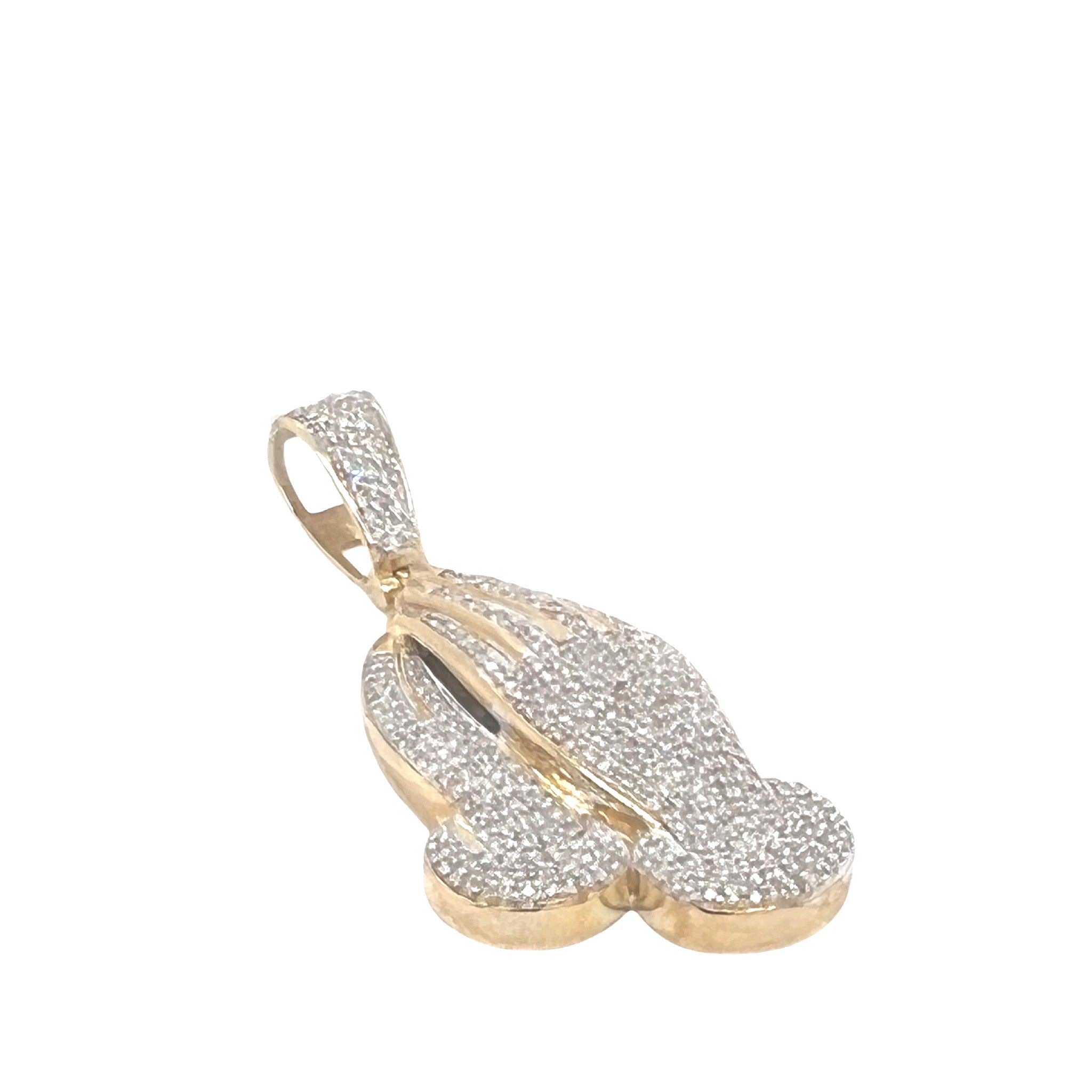 10K Yellow Gold Praying Hands Diamond Pendant 1.1 CT 1.8"