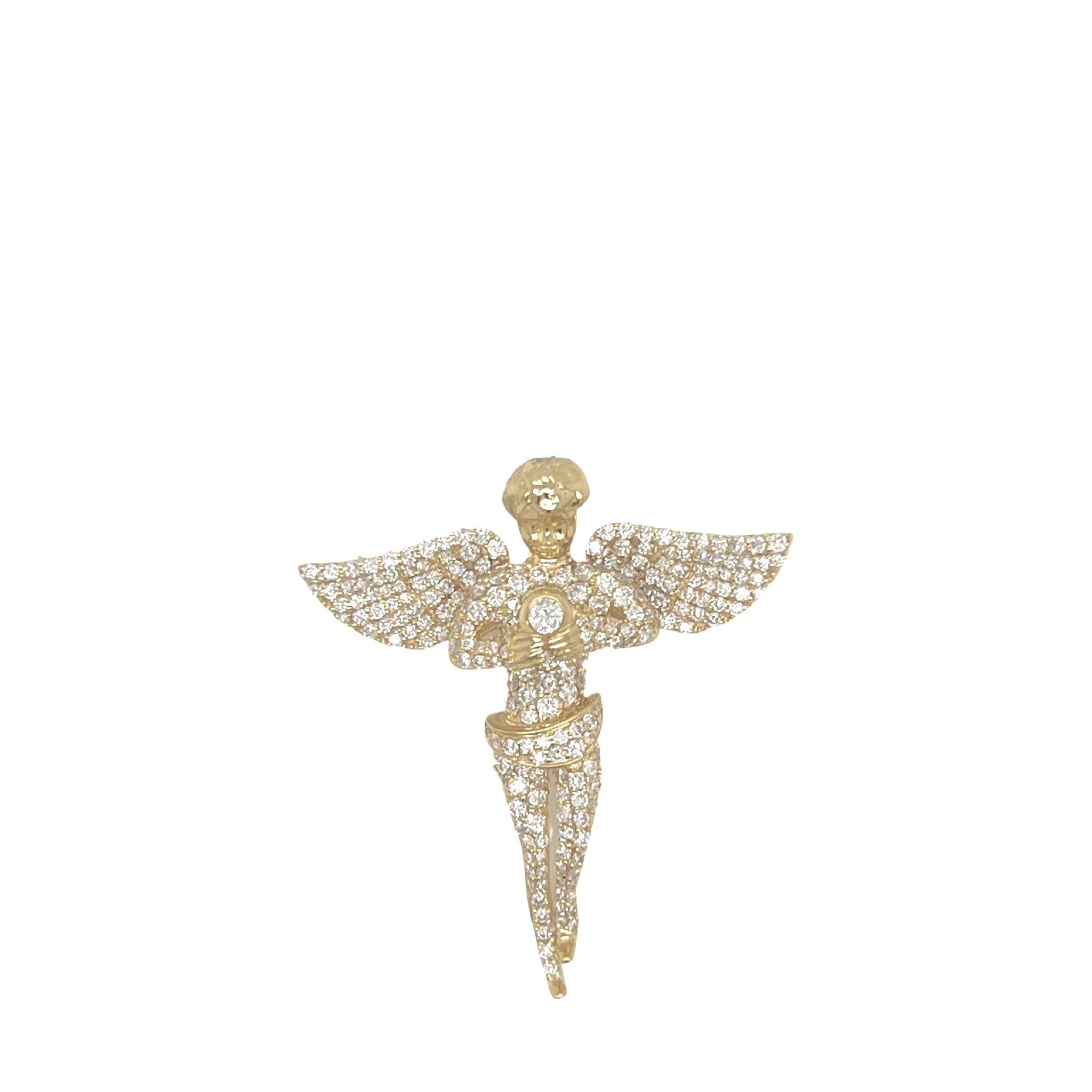 10K Yellow Gold Angel Cherub VS Diamond Pendant 1.51 CT 1.5"