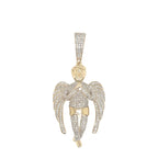 10K Yellow Gold Angel Cherub Diamond Pendant 1.3 CT 2"