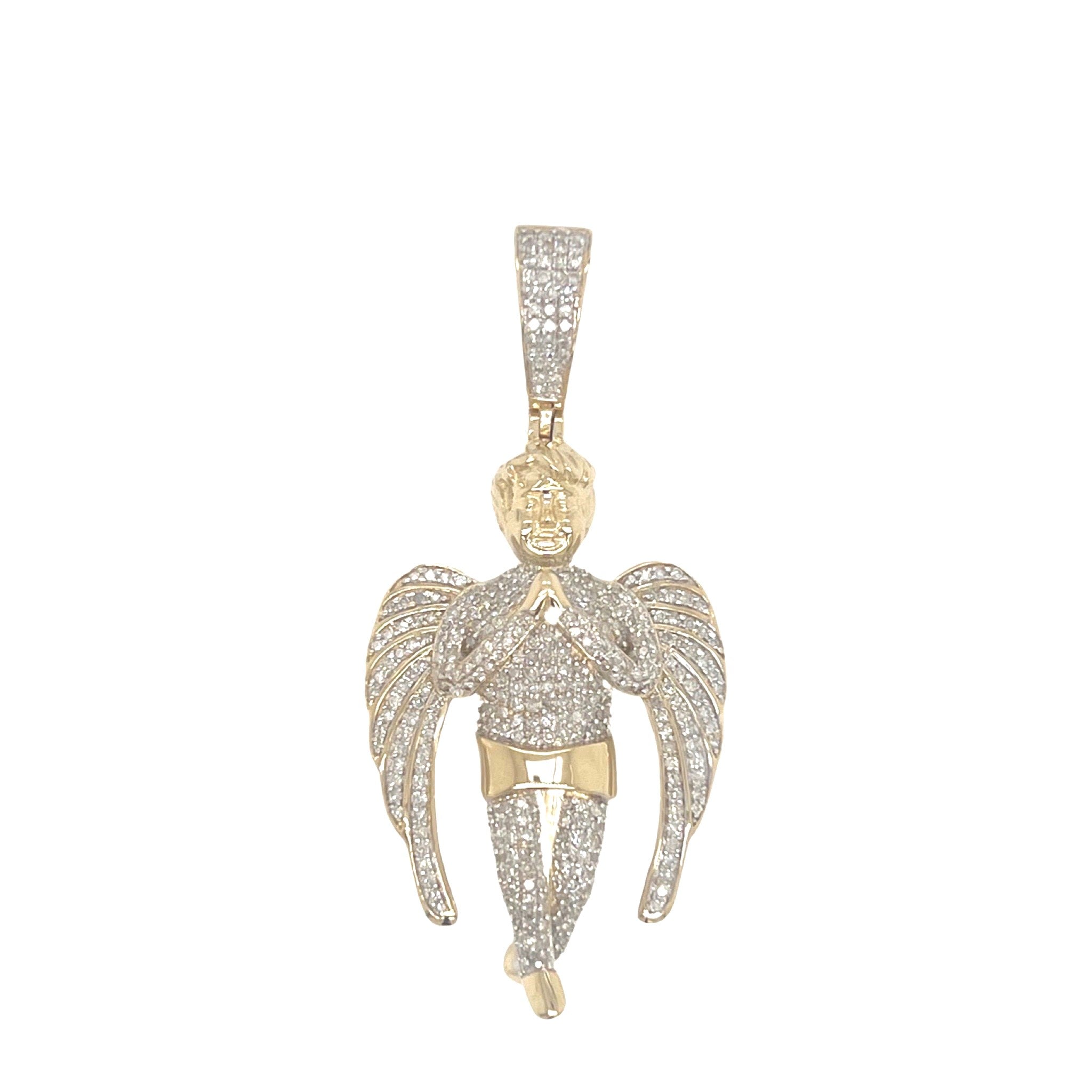 10K Yellow Gold Angel Cherub Diamond Pendant 1.3 CT 2"