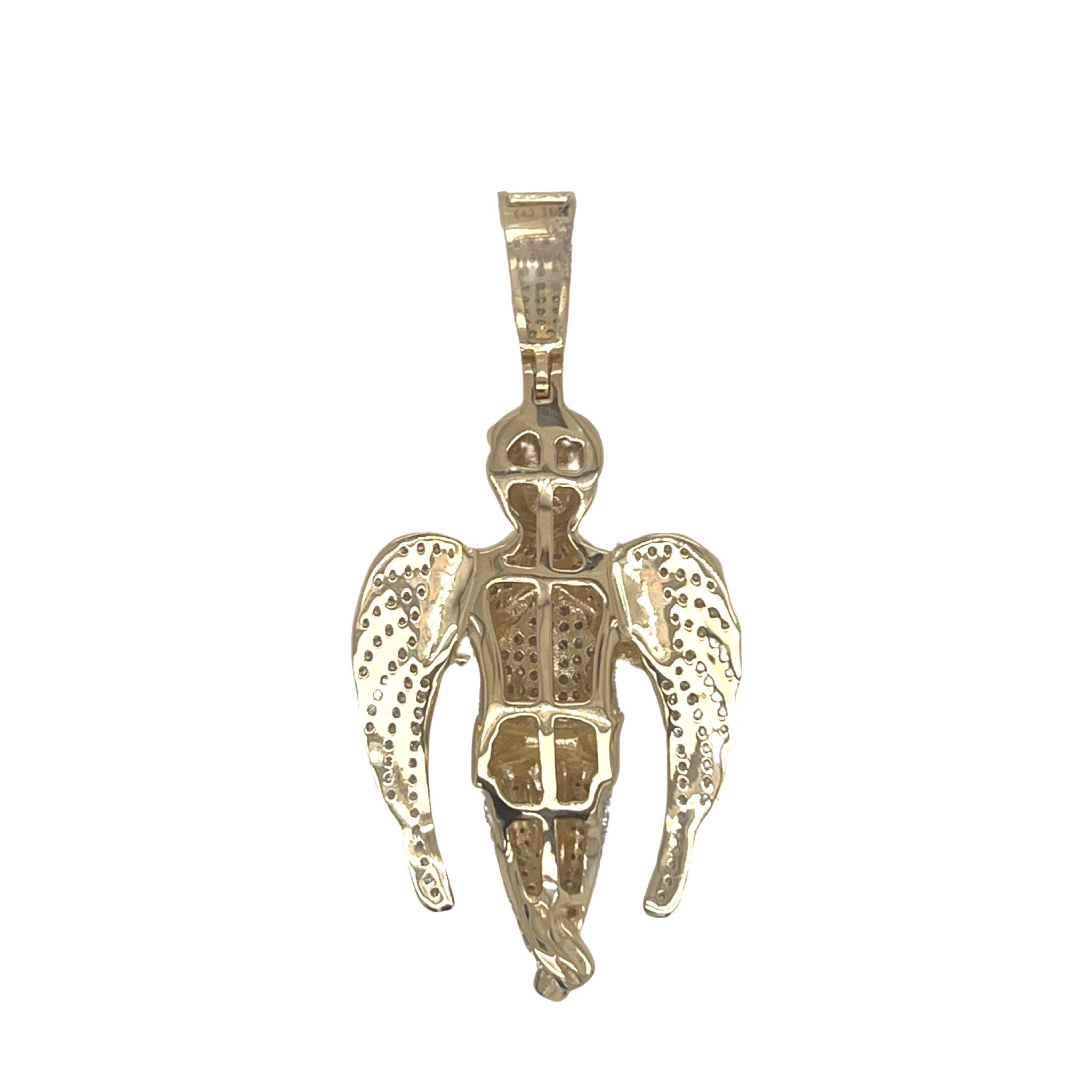 10K Yellow Gold Angel Cherub Diamond Pendant 1.3 CT 2"