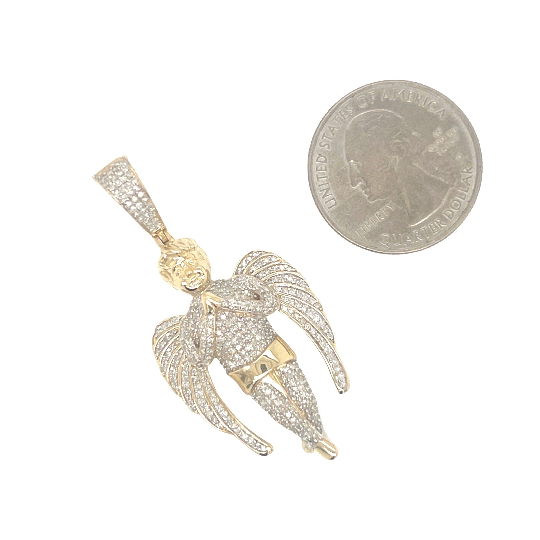 10K Yellow Gold Angel Cherub Diamond Pendant 1.3 CT 2"