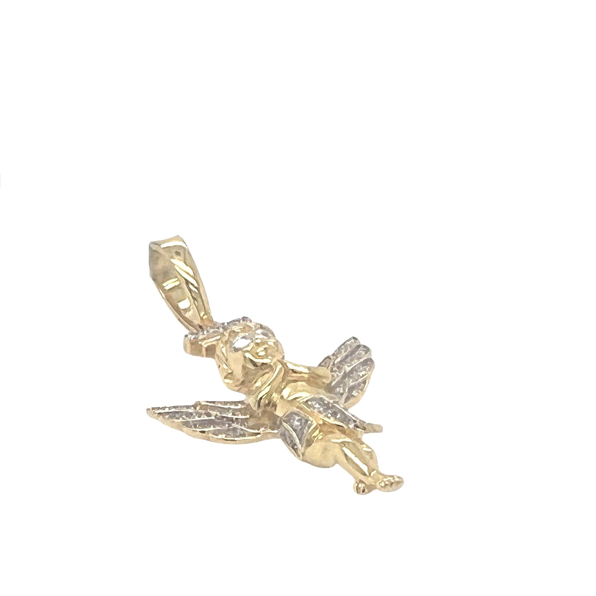 10K Yellow Gold Angel Cherub Diamond Pendant 0.25 CT 1.4"