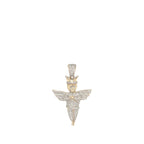 10K Yellow Gold Crown Angel Cherub Diamond Pendant 0.50 CT 1.3"