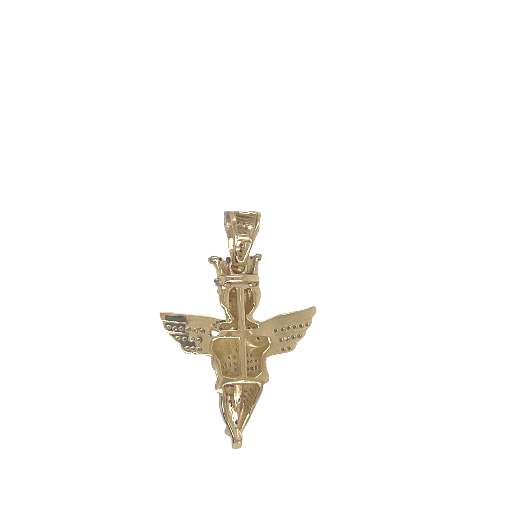 10K Yellow Gold Crown Angel Cherub Diamond Pendant 0.50 CT 1.3"