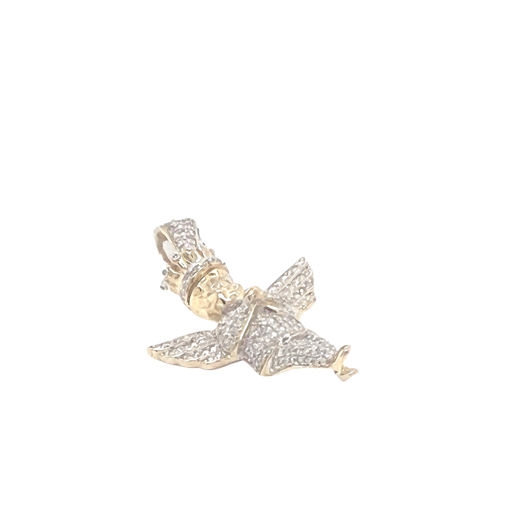 10K Yellow Gold Crown Angel Cherub Diamond Pendant 0.50 CT 1.3"