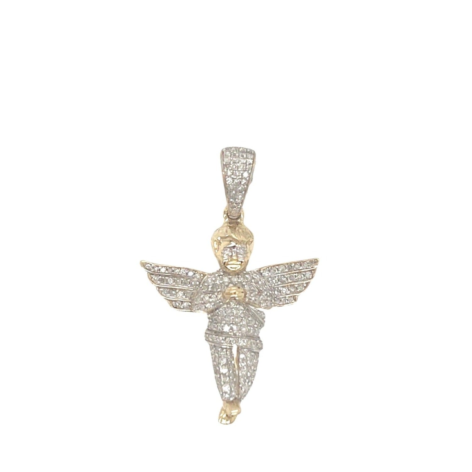10K Yellow Gold Angel Cherub Diamond Pendant 0.50 CT 1.3"