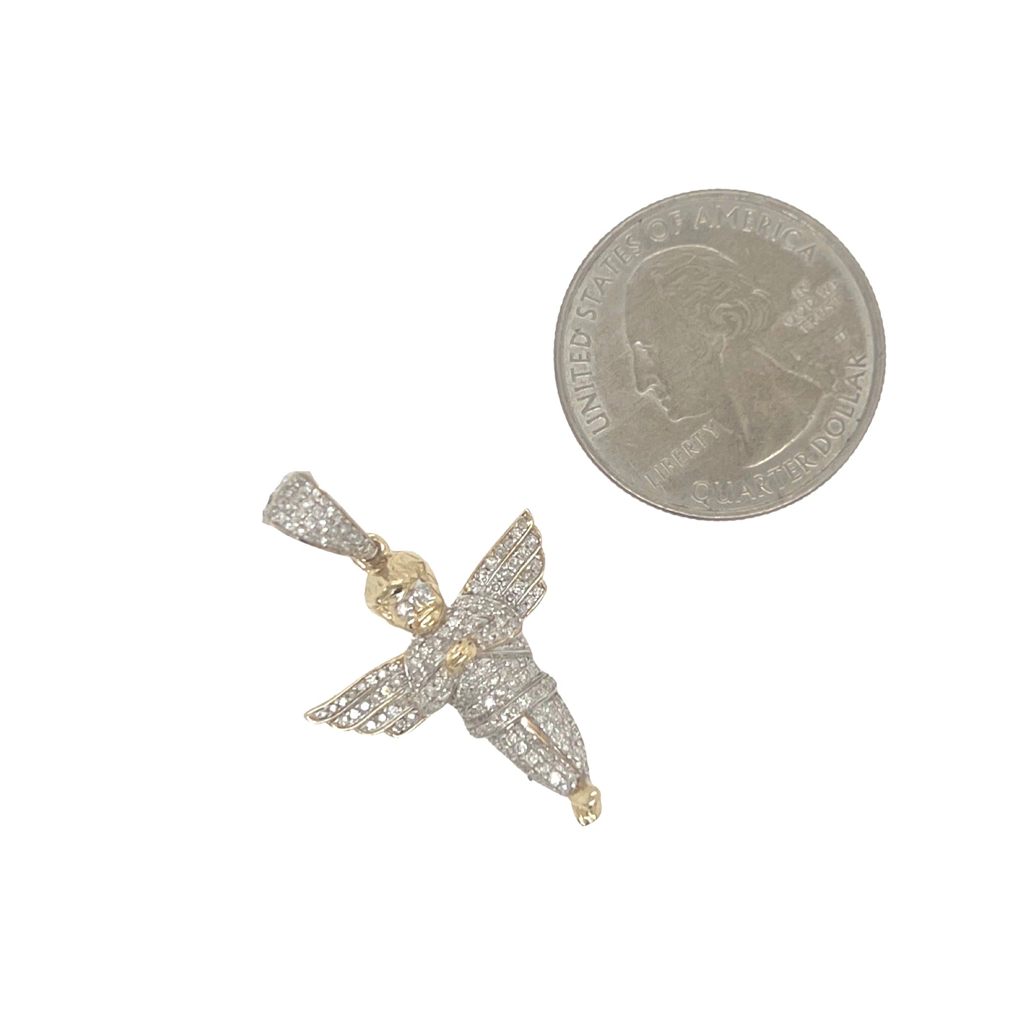 10K Yellow Gold Angel Cherub Diamond Pendant 0.50 CT 1.3"