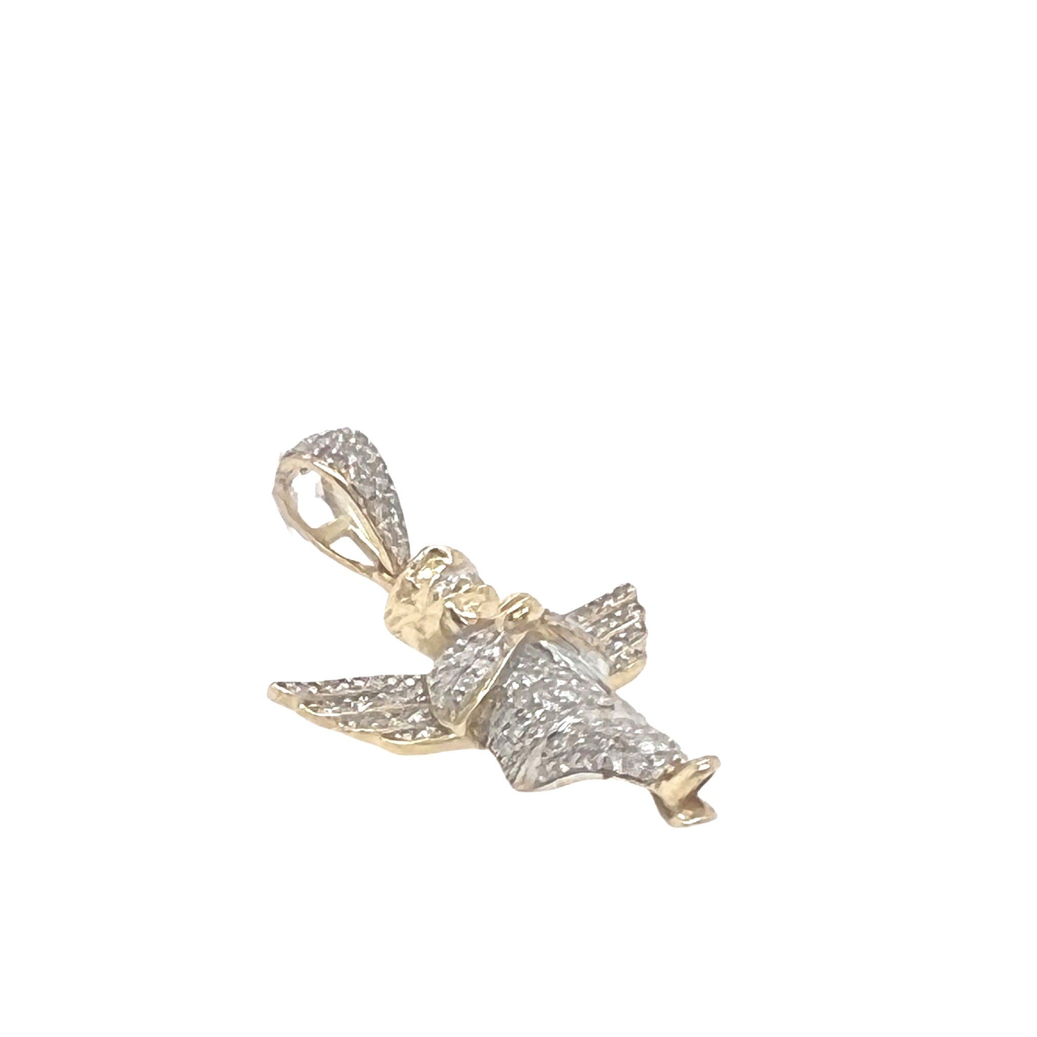 10K Yellow Gold Angel Cherub Diamond Pendant 0.50 CT 1.3"