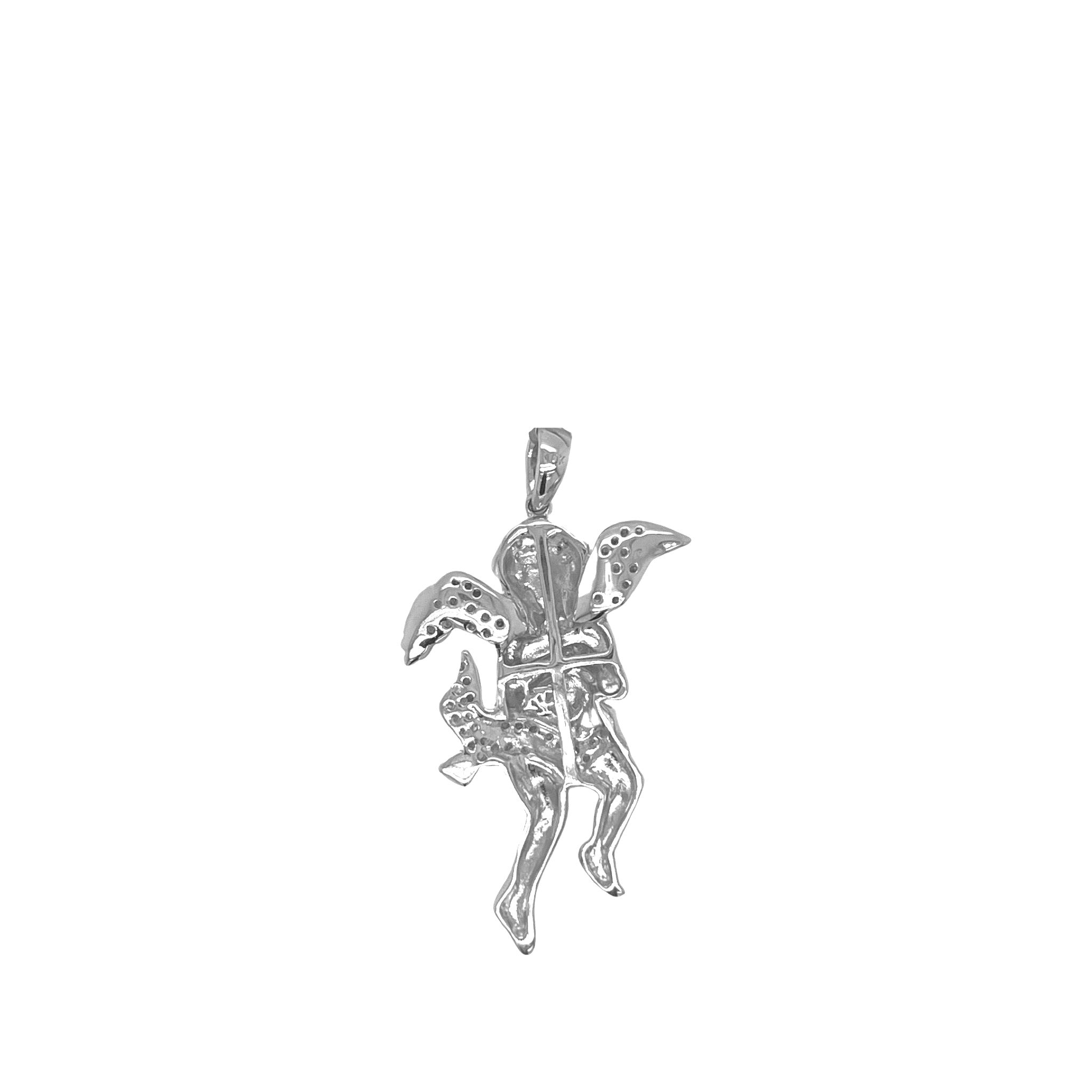 10K White Gold Angel Cherub Diamond Pendant 0.45 CT 1.6"